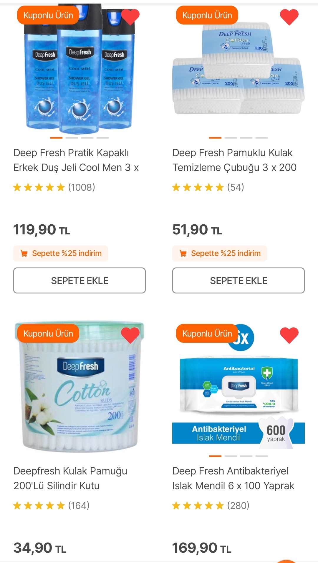 Deep Fresh ürünlerinde sepette %25 indirim! 