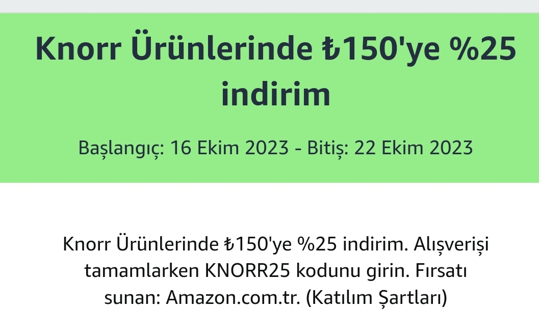 Knorr Ürünlerinde 150₺ye %25 indirim