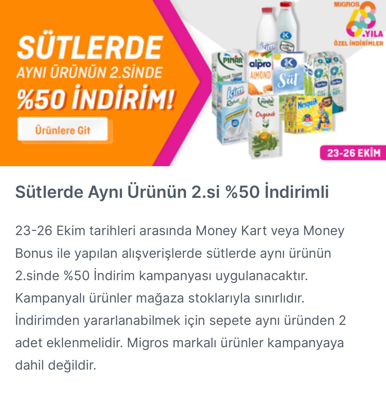 Sütlerde 2.sine %50 İndirim Var