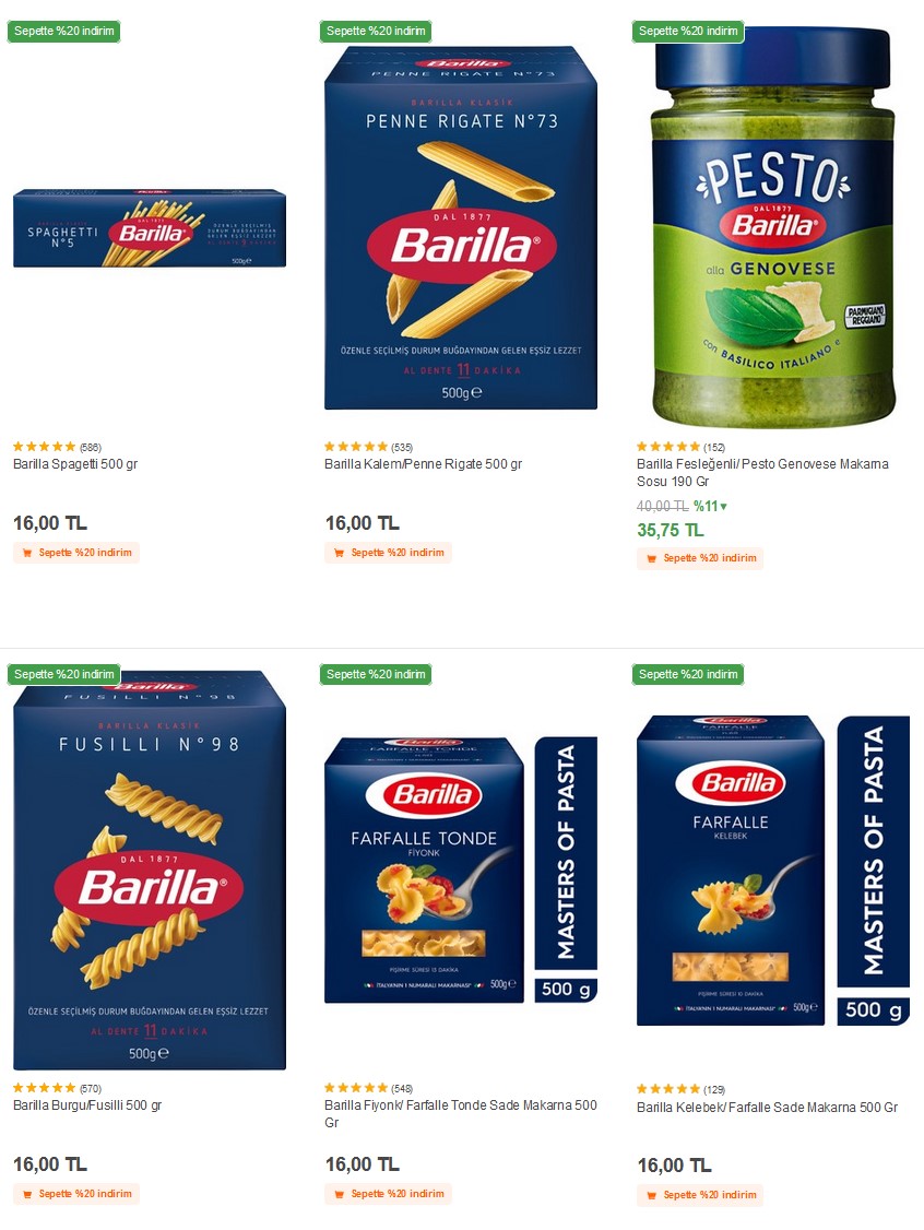 Barilla Ürünlerinde Sepette Yüzde 20 İndirim! 