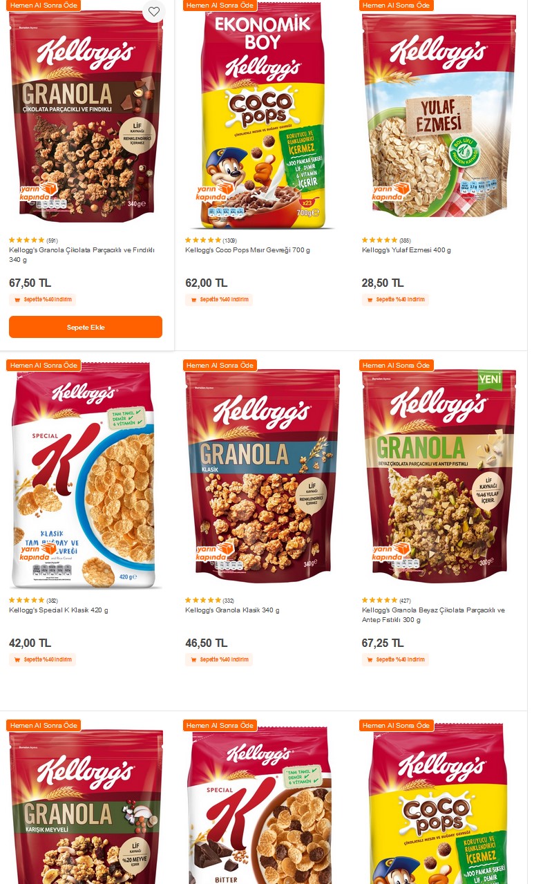 Kellogs Ürünlerinde Sepette %40 İndirim!