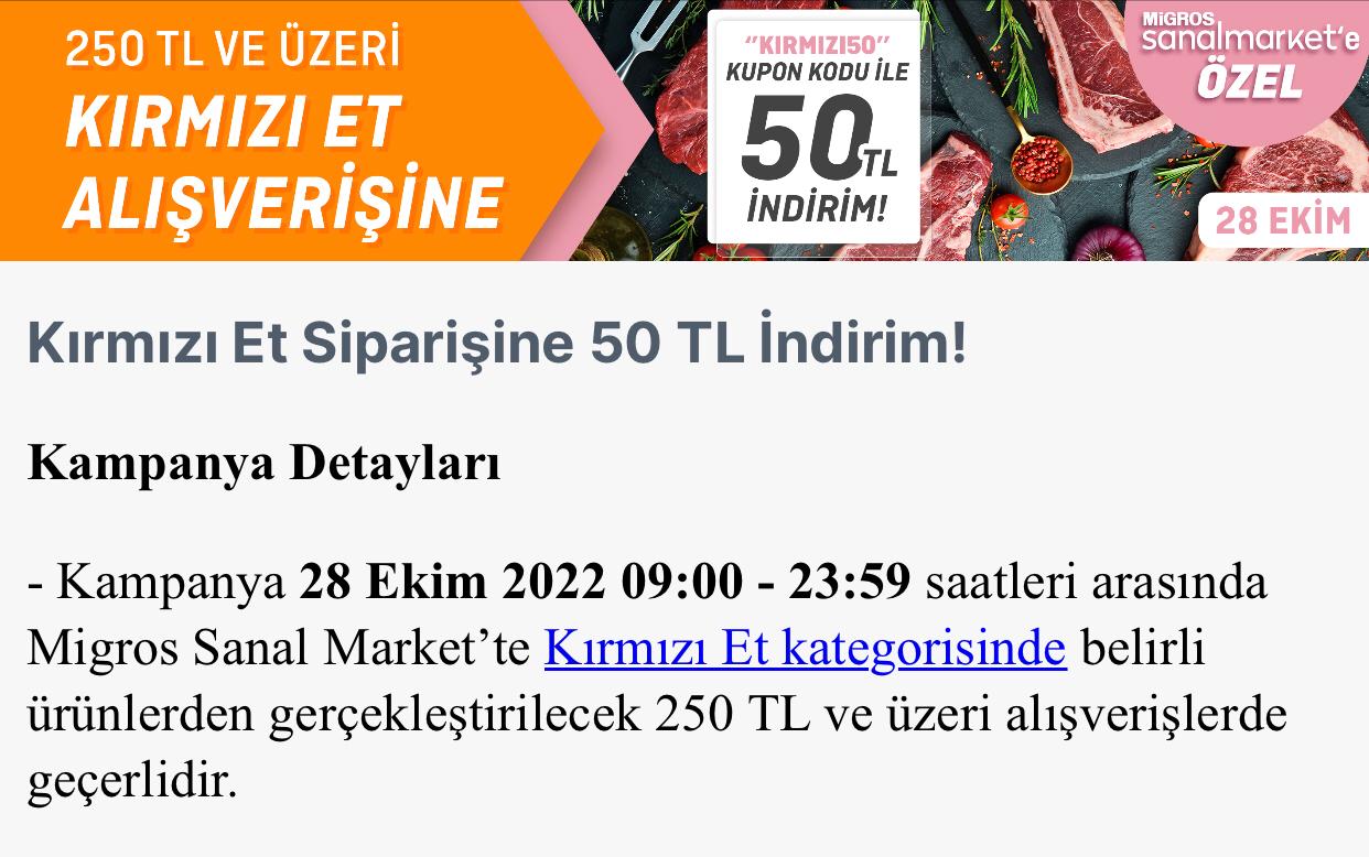 Kırmızı Et Siparişine 50 TL İndirim!