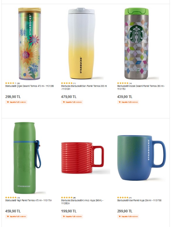 Seçili Starbucks Ürünlerinde Sepette %25 İndirim 