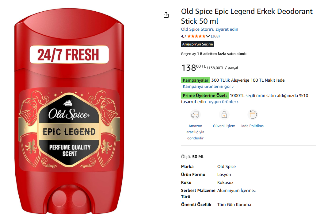 Old Spice Epic Legend Erkek Deodorant Stick 50 ml