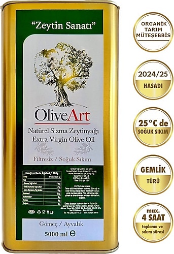 2024/25 5 Lt OliveArt Natürel Sızma Zeytinyağı Soğuk Sıkım Filtresiz 0,3 Asit