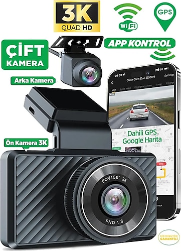 360+ G500H Pro Ön 3K QHD - Arka 1080P FHD 150° Geniş Açı Lens Gece Görüşlü Dahili Gps Modülü Akıllı Araç İçi Kamera