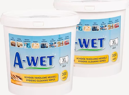 A-wet Hijyenik Wet Wipes Kova Islak Mendil - Yüzey Temizleme Havlusu 2'Lİ 600 Yaprak