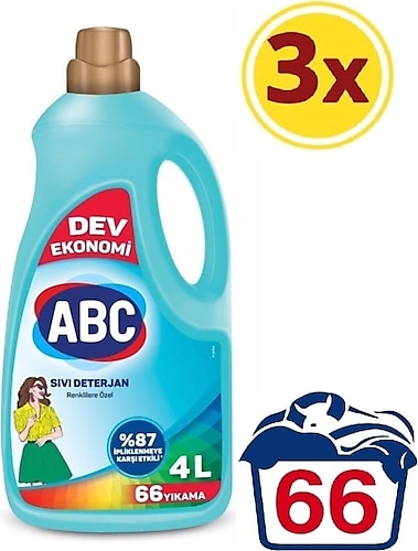 ABC Renklilere Özel Sıvı Deterjan 4 lt 3'lü