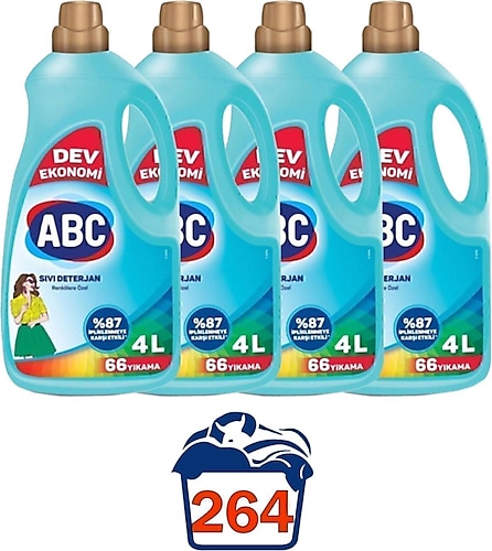 ABC Sıvı Çamaşır Deterjanı Renkliler Için 4 Lt 4 Lü Set 264 Yıkama 16 Litre