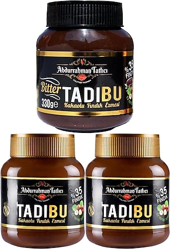 Abdurrahman Tatlıcı Tadıbu Bitter Kakaolu Fındık Ezmesi 330 gr + Tadıbu Kakaolu Fındık Ezmesi 330 gr x 2 Adet