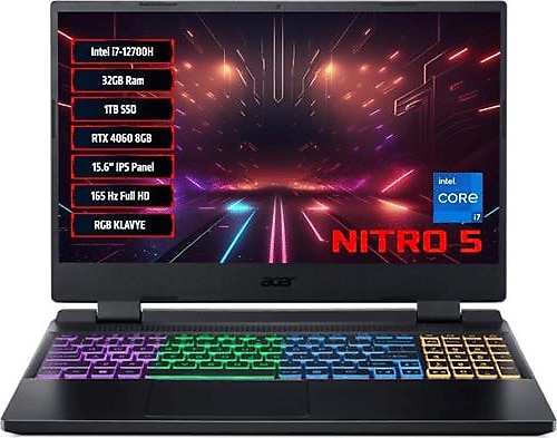 Acer Nitro 5 AN515-58-75K0 NH.QM0EY.008 i7-12700H 32 GB 1 TB SSD RTX4060 15.6" Full HD Gaming Laptop