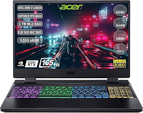 ACER Nitro 5 Intel Core i7-12650H 8GB 1TB SSD 8GB RTX4060 Linux 15.6'' 165Hz Siyah Gaming PC