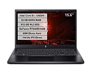 Acer Nitro V 15 NH.QNBEY.003 i5 13420H 15.6 " 32GB DDR5 512GB M.2 SSD 60W RTX 4050-6GB FHD IPS FreeDOS Laptop