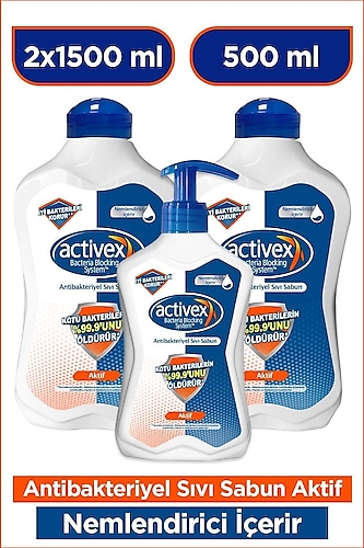 Activex Antibakteriyel Sıvı Sabun Aktif 2x1.5 LT + 500 ML