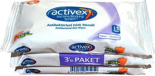 Activex Hassas Antibakteriyel 15 Yaprak 3'lü Paket Islak Cep Mendili