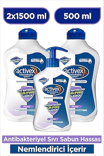 Activex Hassas Antibakteriyel Sıvı Sabun 2 x 1500 ML + 500 ML