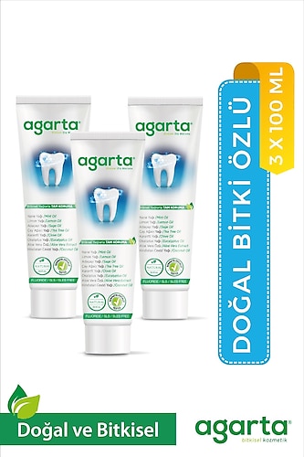 Agarta Doğal Bitki Özlü Tam Koruma Beyazlatıcı Florürsüz Diş Macunu 100 ml 3 Adet