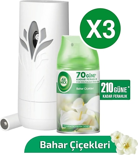 Air Wick Bahar Çiçekleri Freshmatic Oda Kokusu Makine + 3x250 Ml Yedek 210 Gün Etkili
