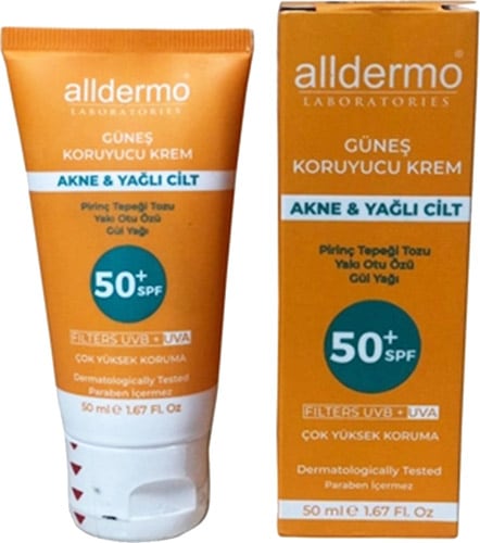 Alldermo Akneli ve Yağlı Ciltler için 50 Faktör Güneş Kremi 50 ml