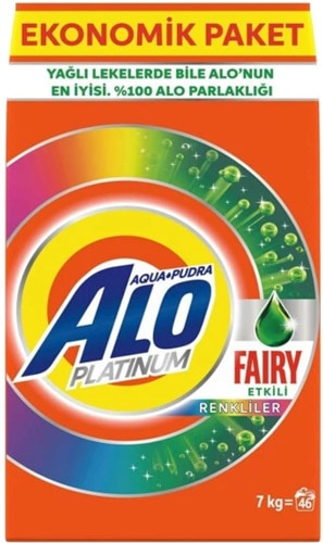 Alo Platinum Aqua Pudra Fairy Etkili Renkliler 7 kg 46 Yıkama Toz Deterjan