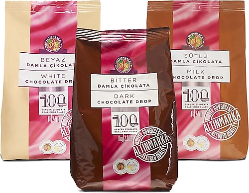 Altınmarka Sütlü Damla Çikolata 1 KG + Bitter Damla Çikolata 1 KG + Beyaz Damla Çikolata 1 KG