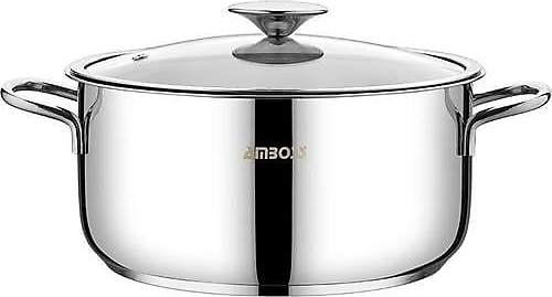 Amboss Cool Cam Kapaklı 20 cm Derin Çelik Tencere