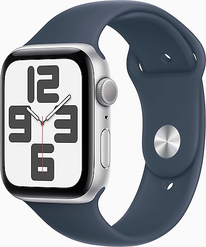 Apple Watch SE 2 2023 GPS 44mm Gümüş Rengi Alüminyum Kasa ve Fırtına Mavisi Spor Kordon Akıllı Saat