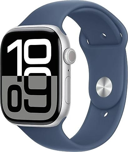 Apple Watch Series 10 GPS 46mm Gümüş Rengi Alüminyum Kasa ve Kot Rengi Spor Kordon Akıllı Saat
