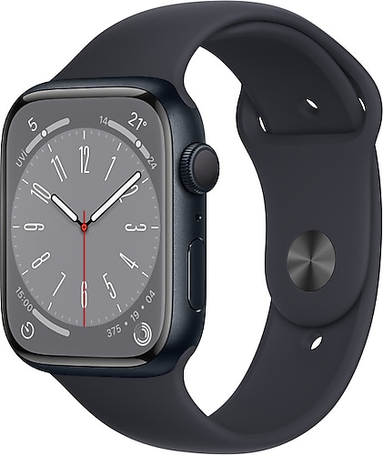 Apple Watch Series 8 GPS 45mm Gece Yarısı Alüminyum Kasa ve Spor Kordon Akıllı Saat