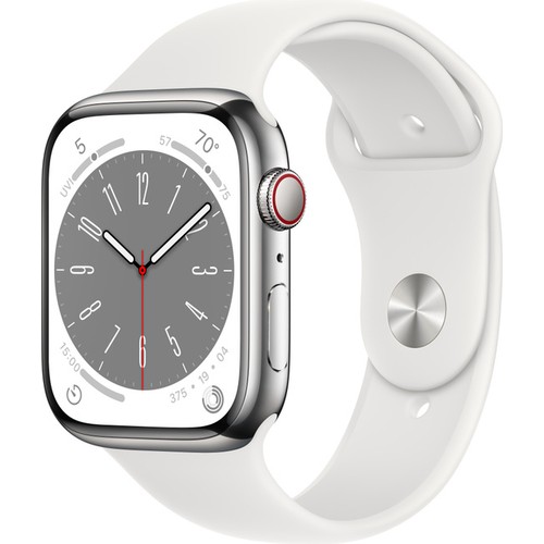 Apple Watch Series 8 GPS + Cellular 45mm Gümüş Paslanmaz Çelik Kasa ve Spor Kordon Akıllı Saat