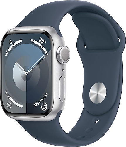 Apple Watch Series 9 GPS 41mm Gümüş Rengi Alüminyum Kasa ve Fırtına Mavisi Spor Kordon Akıllı Saat