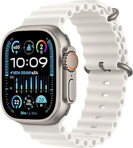 Apple Watch Ultra 2 GPS + Cellular 49mm Natürel Titanyum Kasa ve Beyaz-Ocean Kordon Akıllı Saat