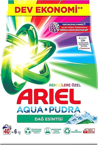 Ariel Aqua Pudra Dağ Esintisi Renkliler 6 kg Toz Deterjan