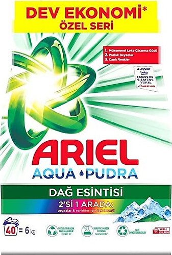 Ariel Dağ Esintisi 2'si 1 Arada Beyazlar ve Renkliler için 6 kg Toz Deterjan