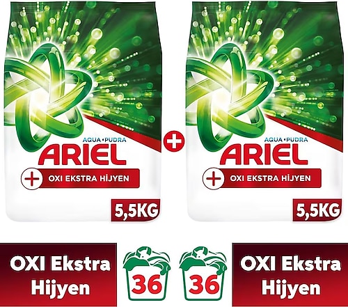 Ariel Oxi Ekstra Hijyen Aqua Pudra Toz Çamaşır Deterjanı 5,5 kg X 2 Adet