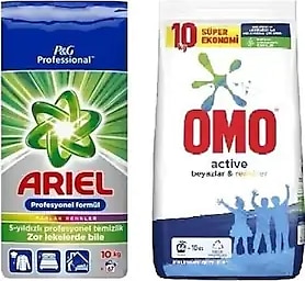 Ariel Professional Parlak Renkler + Omo Active Toz Deterjan 10 kg 2'li