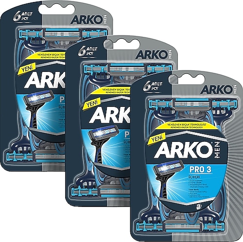 Arko Men Pro 3 Üç Bıçaklı 6'lı 3 Adet Tıraş Bıçağı