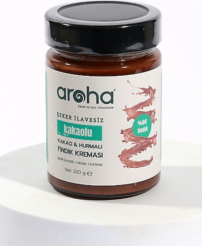 AROHA Şeker Ilavesiz Kakaolu & Hurmalı Fındık Kreması (%80 Fındık) - 320 Gr