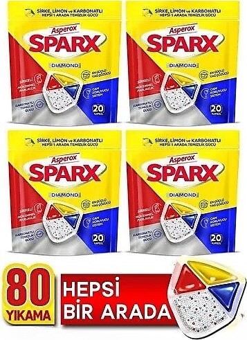 Asperox Sparx Bulaşık Makinesi Tableti 20'li 4 Adet
