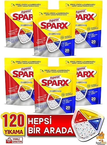 Asperox Sparx Bulaşık Makinesi Tableti 20'li 6 Adet