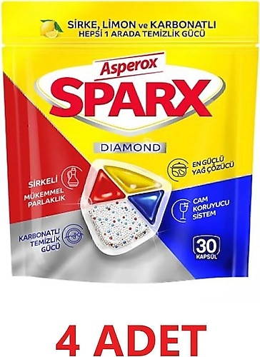 Asperox Sparx Bulaşık Makinesi Tableti 30'lu 4 Adet