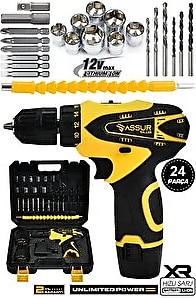Assur 12V 1.5Ah Darbesiz Çift Akülü Vidalama Şarjlı Matkap 24 Parça