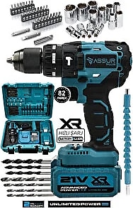 Assur Plus 21V 2.0Ah Çelik Şanzıman Çift Akülü Darbeli Şarjlı Matkap Vidalama 82 Parça Akülü Vidalama