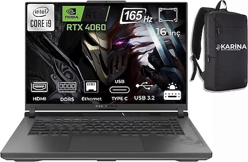 Asus ROG Strix G16 G614JVR-N3096 Intel Core i9 14900HX 16GB 512GB SSD RTX4060 Freedos 16" FHD Taşınabilir Bilgisayar