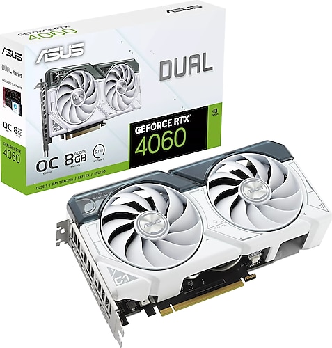 Asus RTX 4060 Dual OC DUAL-RTX4060-O8G-WHITE 128 Bit GDDR6 8 GB Ekran Kartı