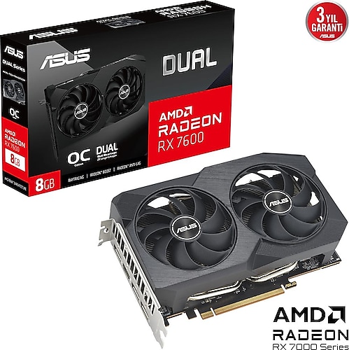 Asus RX 7600 Dual OC Edition DUAL-RX7600-O8G-V2 128 Bit GDDR6 8 GB Ekran Kartı
