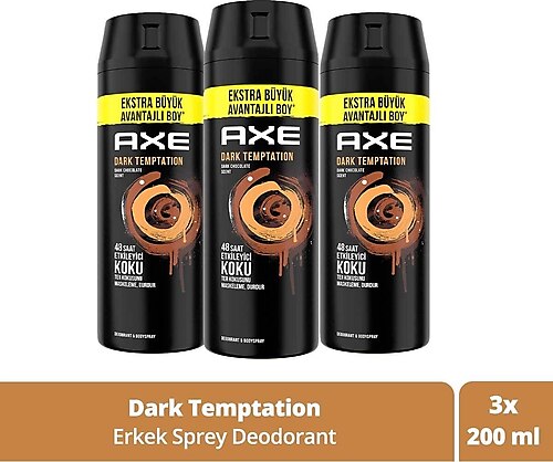 Axe Dark Temptation Xl Erkek Deodorant 200 ml 3 Adet