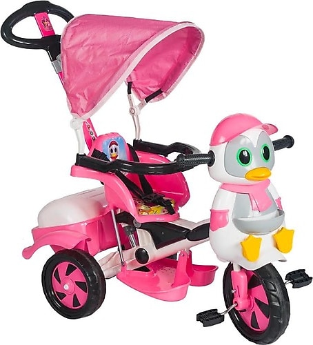 Baby Poufi Penguen Ebeveyn Kontrollü Pembe 3 Tekerlekli Bisiklet