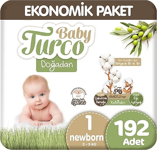 Baby Turco Doğadan 1 Numara Yenidoğan 192'li Bebek Bezi