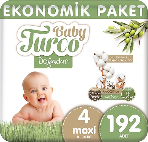 Baby Turco Doğadan 4 Beden Maxi 192'li Bebek Bezi